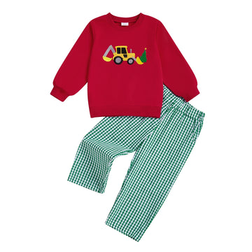 MQTIME  -  Toddler Holiday Ensemble Dinosaur Print Sweater Corduroy Pants Set with Adjustable Waistband and Ribbed Cuffs